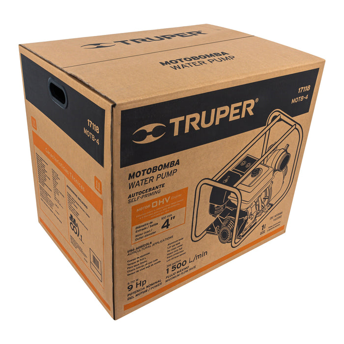 Motobomba autocebante 4' x 4' a gasolina 9 HP, Truper 17118 MOTB-4