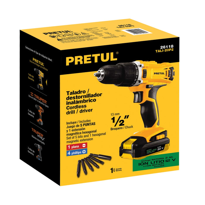 Taladro inalámbrico 1/2', 20 V, Pretul 26118 TALI-20P2