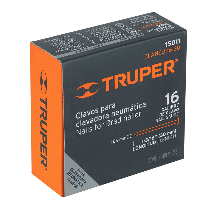 Caja con 2500 clavos calibre 16, 30 mm para CLNE-16, Truper 15011 CLANEU-16-30