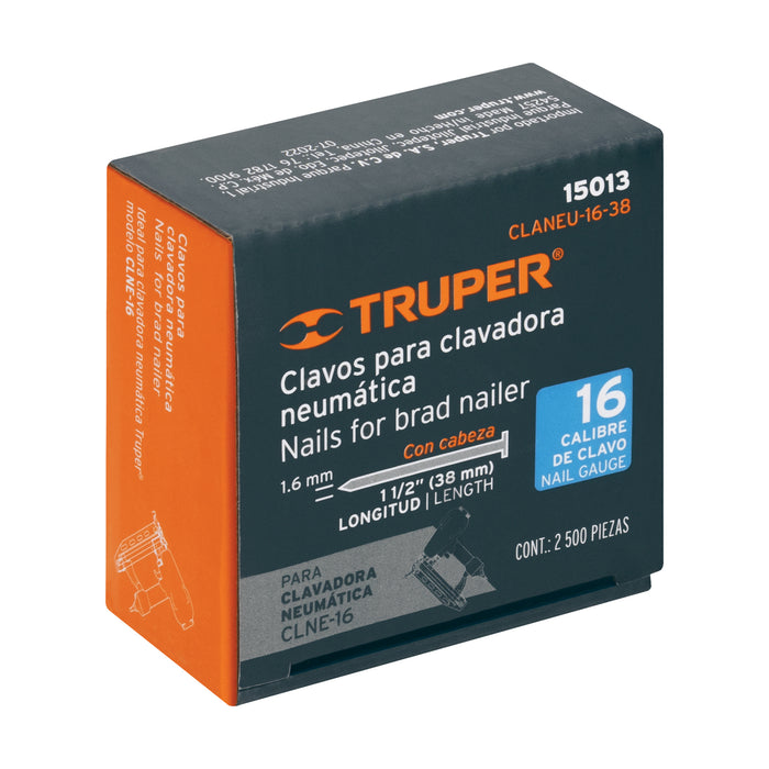 Caja con 2500 clavos calibre 16, 38 mm para CLNE-16, Truper 15013 CLANEU-16-38