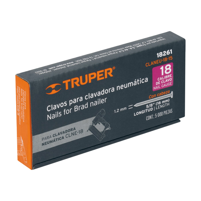 Caja con 5000 clavos calibre 18, 15 mm para CLNE-18, Truper 18261 CLANEU-18-15