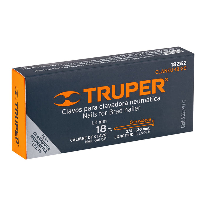 Caja con 5000 clavos calibre 18, 20 mm para CLNE-18, Truper 18262 CLANEU-18-20