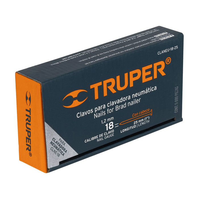 Caja con 5000 clavos calibre 18, 25 mm para CLNE-18, Truper 18263 CLANEU-18-25