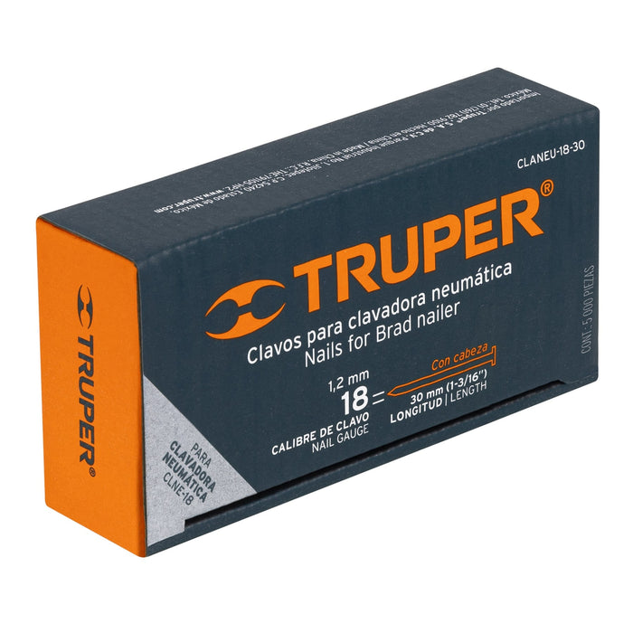 Caja con 5000 clavos calibre 18, 30 mm para CLNE-18, Truper 18264 CLANEU-18-30