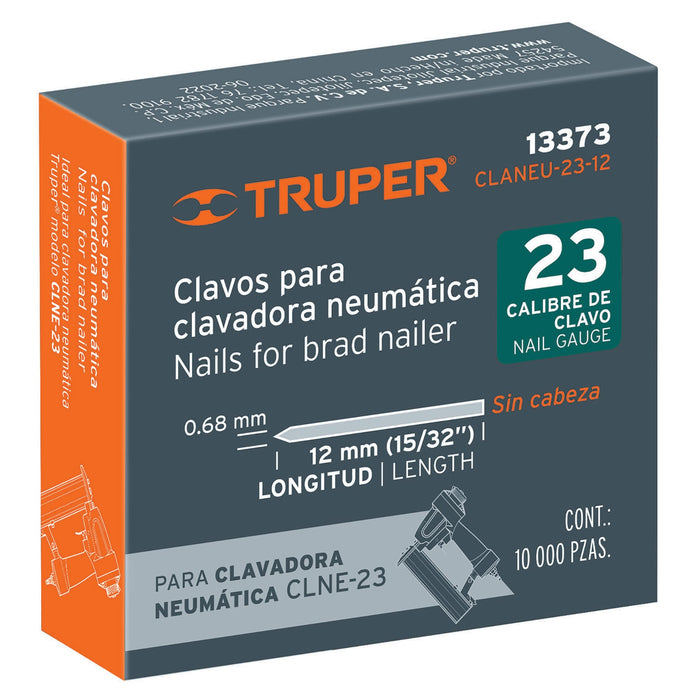 Caja con 10000 clavos calibre 23, 12mm para CLNE-23, Truper 13373 CLANEU-23-12