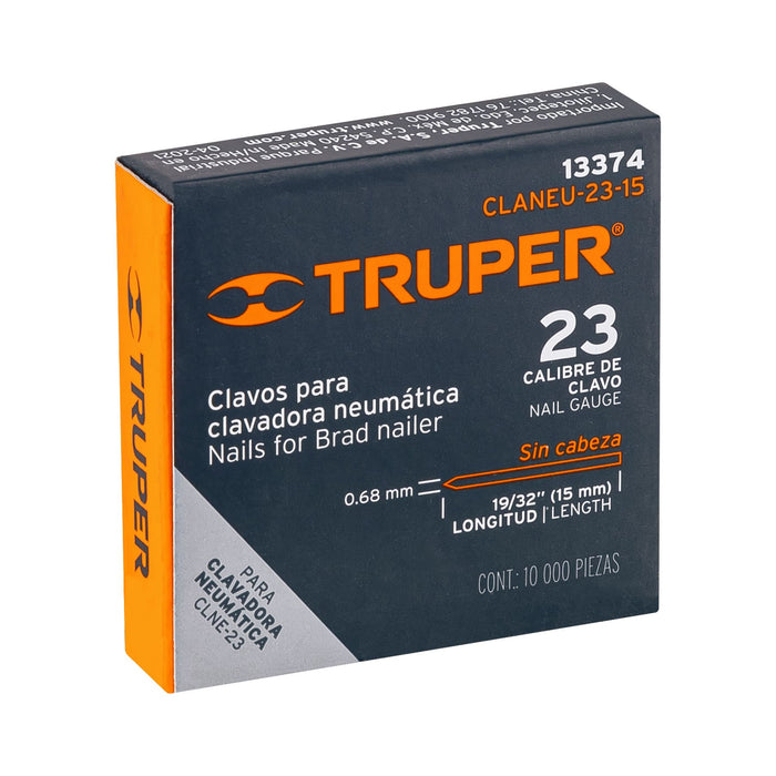 Caja con 10000 clavos calibre 23, 15 mm para CLNE-23, Truper 13374 CLANEU-23-15