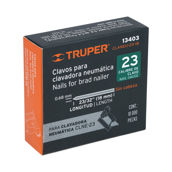 Caja con 10000 clavos calibre 23, 18 mm para CLNE-23, Truper 13403 CLANEU-23-18