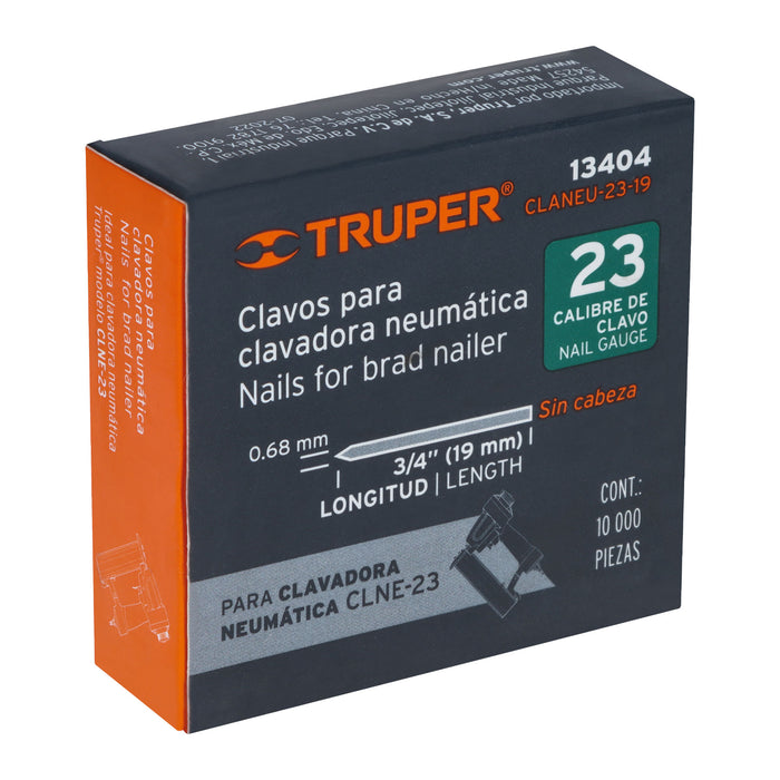 Caja con 10000 clavos calibre 23, 19 mm para CLNE-23, Truper 13404 CLANEU-23-19