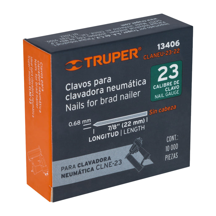 Caja con 10000 clavos calibre 23, 22 mm para CLNE-23, Truper 13406 CLANEU-23-22