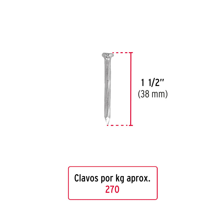 Bolsa con 1 kg de clavos para concreto galvanizados 1-1/2' Código: 44122