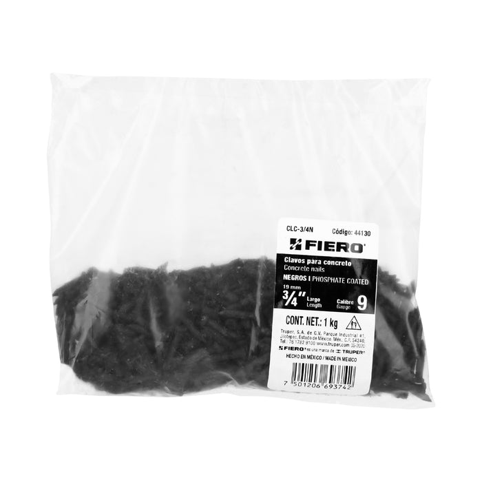Bolsa con 1 kg de clavos para concreto negros 3/4', Fiero Código: 44130
