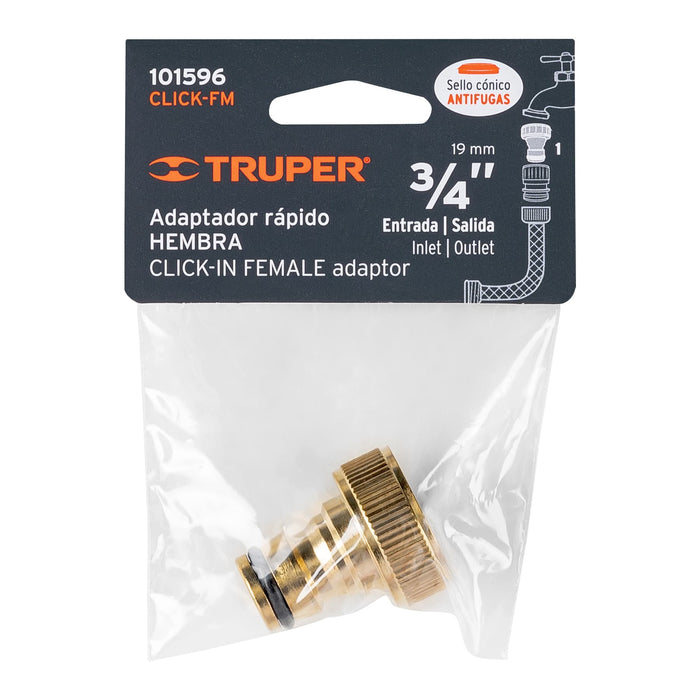 Conector 3/4' rápido hembra de ABS, sistema click, Truper 12727 CLICK-F