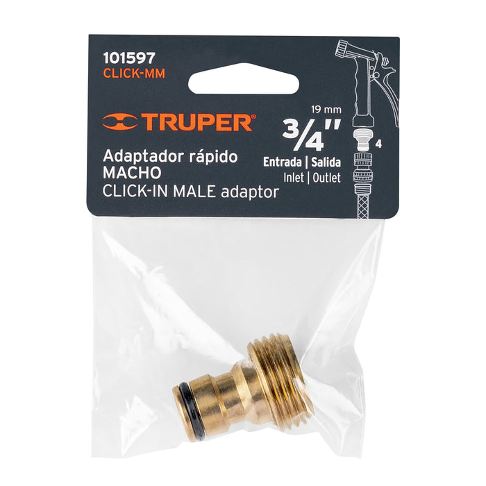 Conector 3/4' rápido macho de latón, sistema click, Truper 101597 CLICK-MM