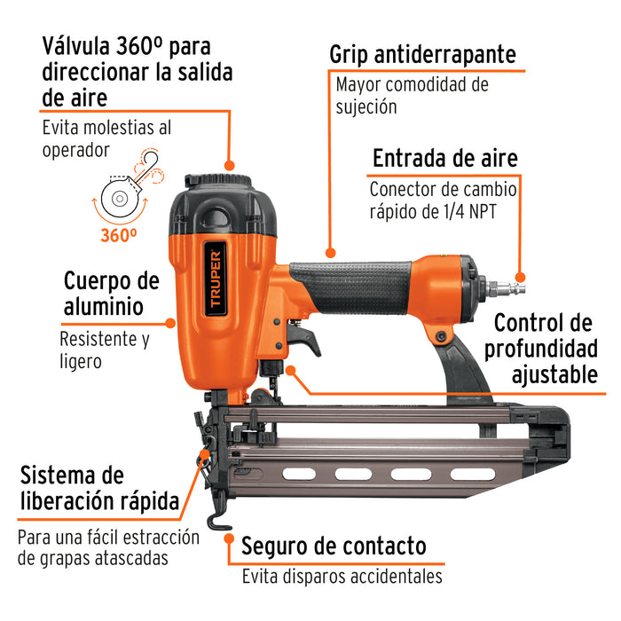 Clavadora neumática profesional, calibre 16, Truper 13181 CLNE-16