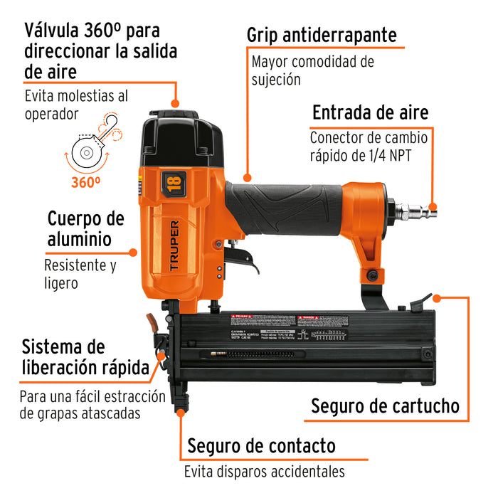 Clavadora y engrapadora neumática profesional, calibre 18 100779 CLNE-18E