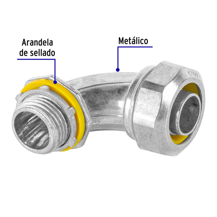 Conector curvo de 1/2' para tubo liquid tight, Volteck 46933