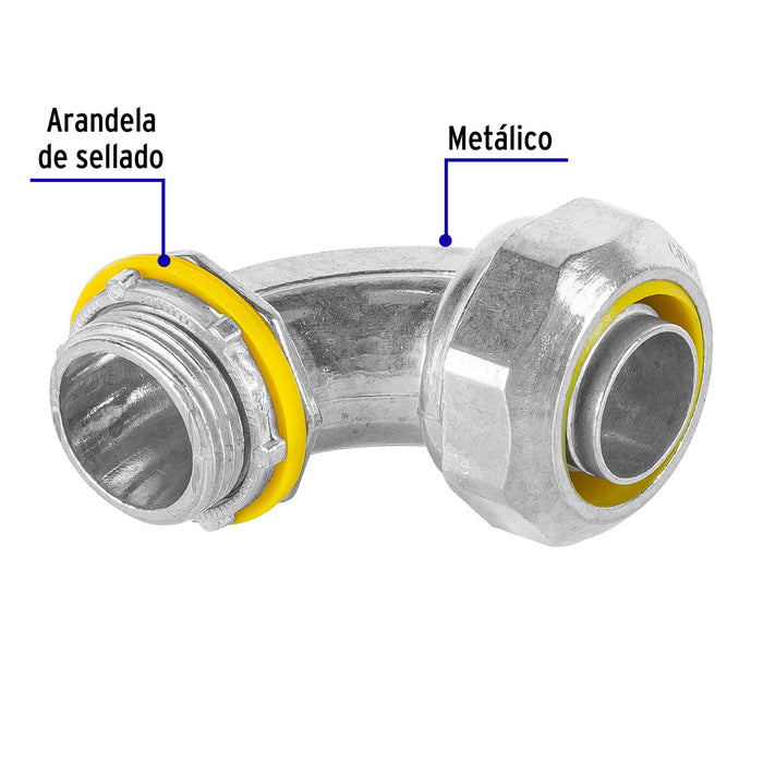 Conector curvo de 3/4' para tubo liquid tight, Volteck 46934