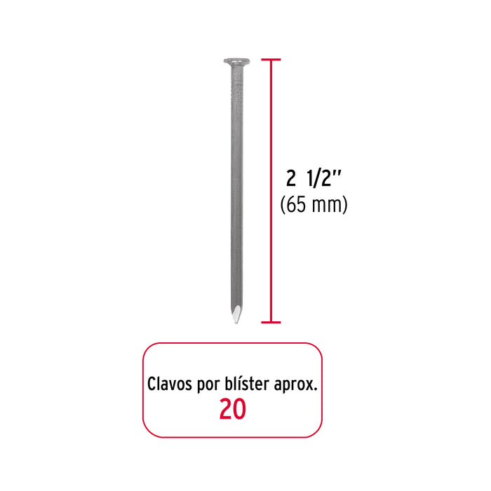 Blíster con 20 clavos estándar 2-1/2' sin cabeza, Fiero Código: 40235
