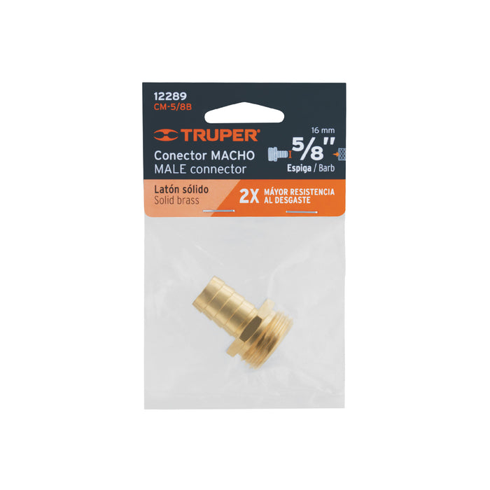 Conector 5/8' macho de latón sólido para manguera, Truper Códigol: 12289