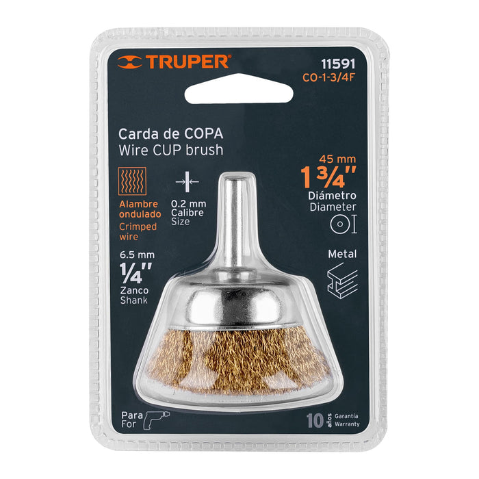 Carda de copa 1-3/4' alambre fino para taladro, Truper Código: 11591