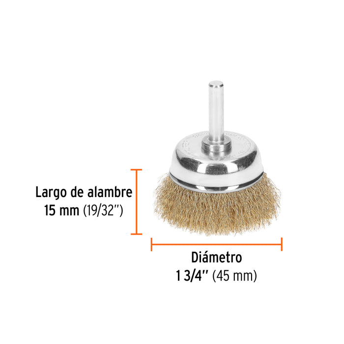 Carda de copa 1-3/4' alambre fino para taladro, Truper Código: 11591