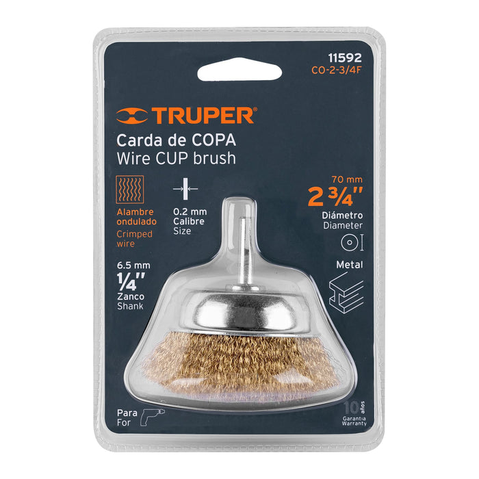 Carda de copa 2-3/4' alambre fino para taladro, Truper Código: 11592
