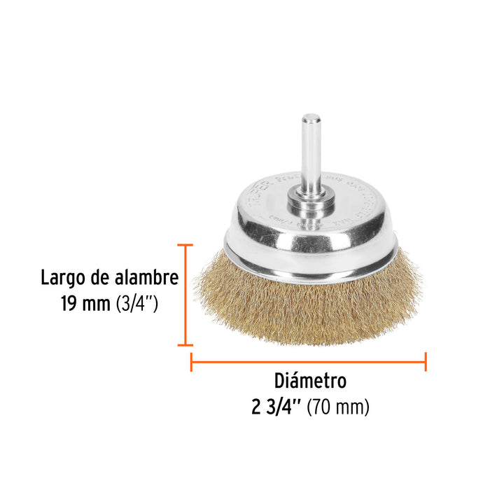 Carda de copa 2-3/4' alambre fino para taladro, Truper Código: 11592