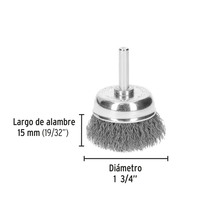 Carda de copa 1-3/4' alambre grueso para taladro, Pretul 21004 CO-2P