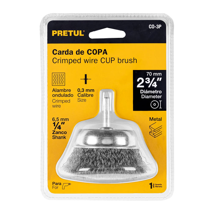 Carda de copa 2-3/4' alambre grueso para taladro, Pretul 21005 CO-3P