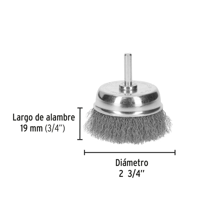 Carda de copa 2-3/4' alambre grueso para taladro, Pretul 21005 CO-3P
