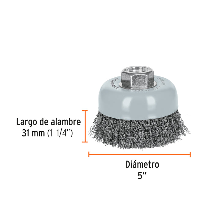 Carda copa 3' alambre ondulado fino, Multi-rosca, Truper 100857 CO-508MR