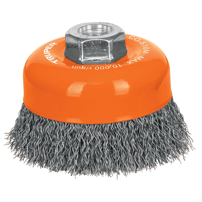 Carda copa 4' alambre ondulado fino, eje M14, Truper 11532 CO-510M