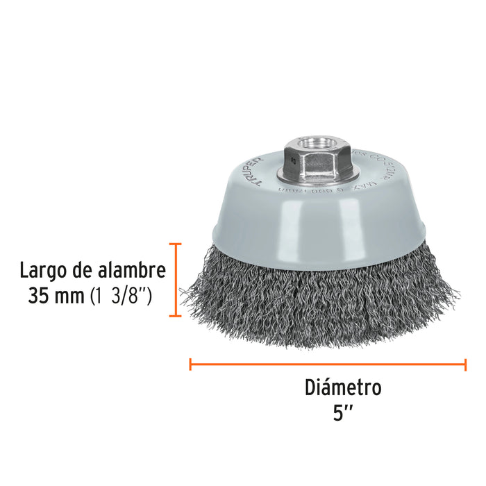 Carda copa 5' alambre ondulado fino, Multi-rosca, Truper 100859 CO-512MR
