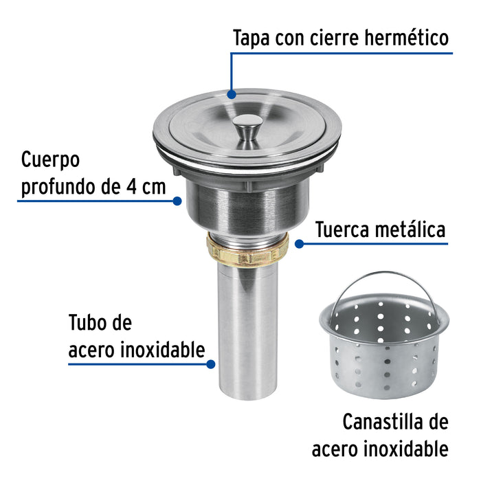 Contracanasta 3-1/2' inox, cuerpo profundo,con tapa, Riviera 46629