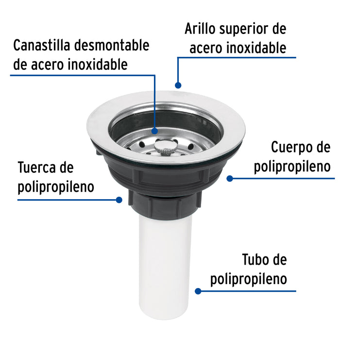 Contracanasta 3-1/2' inox, instalafácil, tubo inox, Foset 47453
