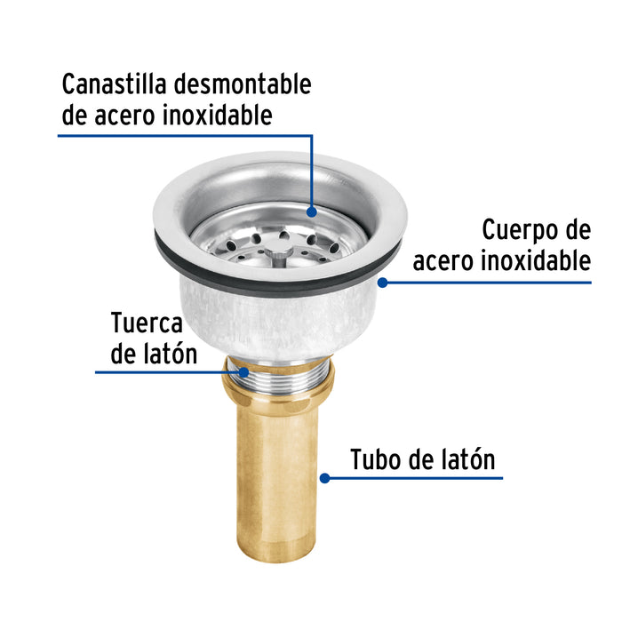 Contracanasta 3-1/2' inox, instalafácil, cpo profundo, Foset 47454