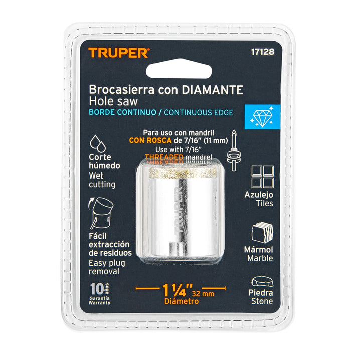 Brocasierra diamante 1-1/4' borde continuo, Truper 17128 COAZ-1-1/4