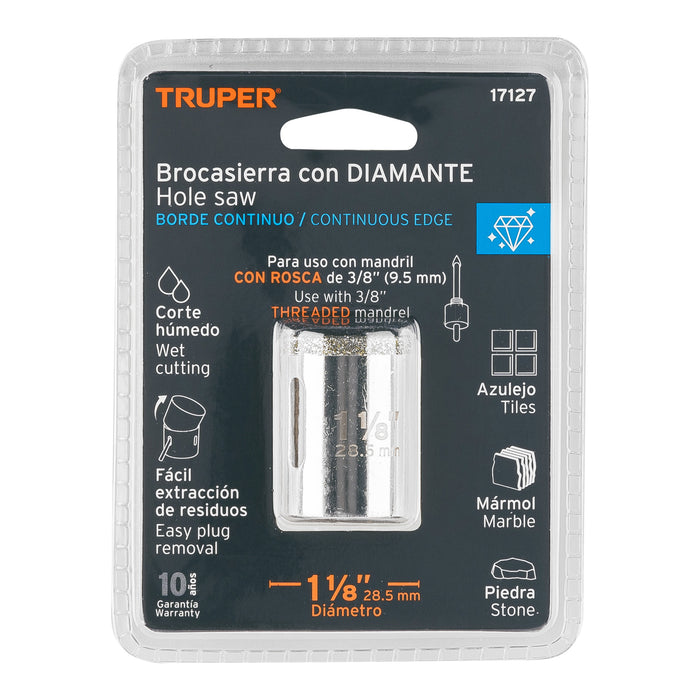 Brocasierra diamante 1-1/8' borde continuo, Truper 17127 COAZ-1-1/8