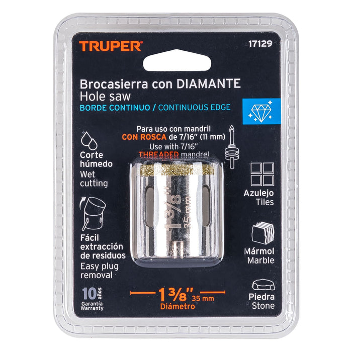 Brocasierra diamante 1-3/8' borde continuo, Truper 17129 COAZ-1-3/8