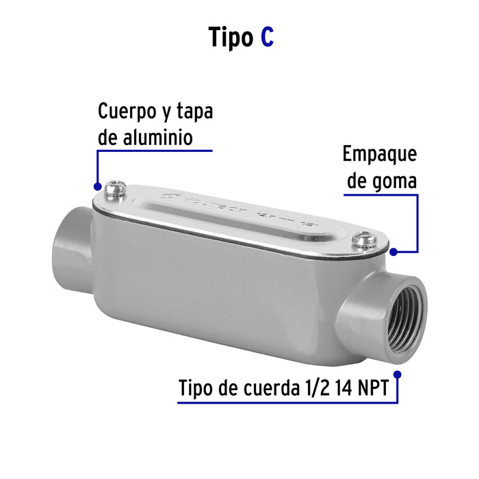Condulet 1/2' conexión tipo C, Volteck 46982