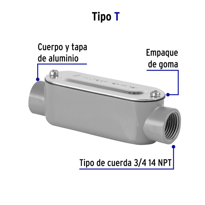 Condulet 3/4' conexión tipo T, Volteck 46980