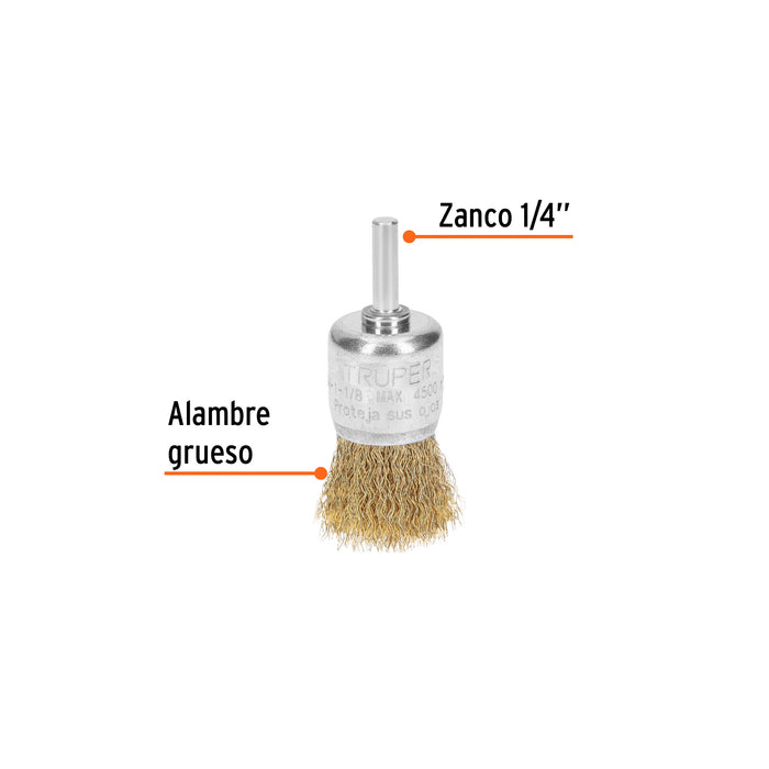 Carda de copa 1-1/8' alambre grueso para taladro, Truper Código: 11596