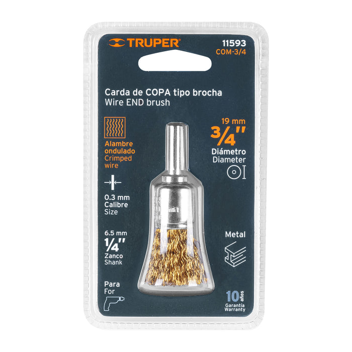Carda de copa 3/4' alambre grueso para taladro, Truper Código: 11593