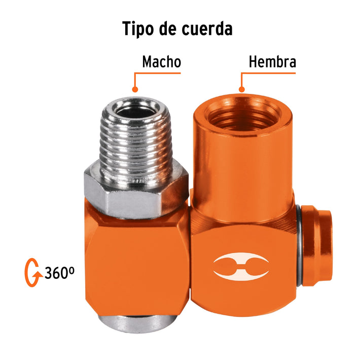 Destorcedor macho-hembra de aluminio, cuerda 1/4'NPT, Truper 19086 COMAN