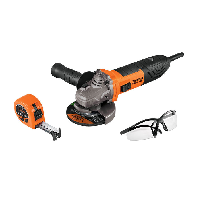 Esmeriladora 4-1/2' 850 W, lentes de seguridad y flexómetro 100250 COMBOE-4580ALF
