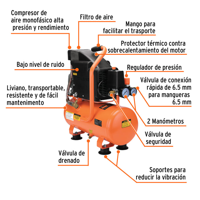 Compresor horizontal 10L, 2 HP (potencia máxima), 127 V 103030 COMP-10L2