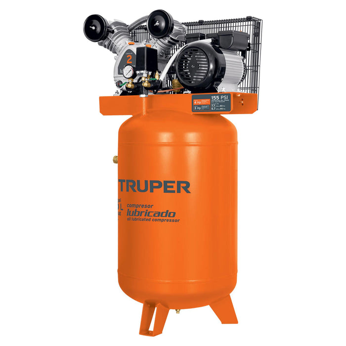 Compresor de aire, con banda, vertical 120L 4HP, 220V Truper 19358 COMP-120LV