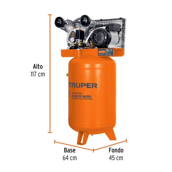 Compresor de aire, con banda, vertical 120L 4HP, 220V Truper 19358 COMP-120LV