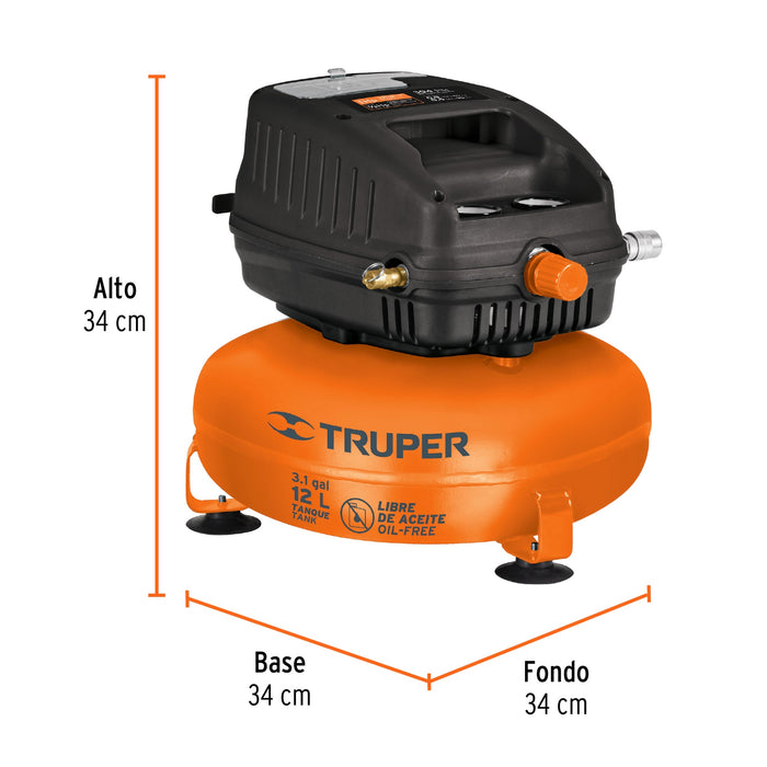 Compresor libre de aceite compacto 12L, 1HP 127V Truper 13824 COMP-12S