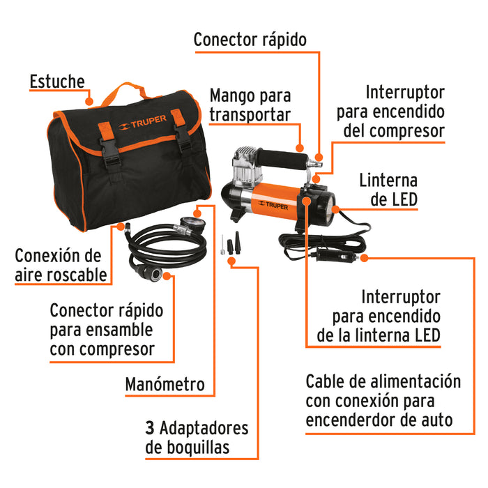Compresor de aire 12 V portátil, para auto, incluye maletín 19999 COMP-12